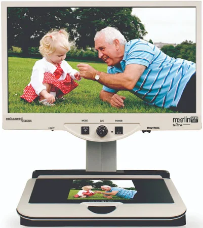 The Merlin HD Ultra Luggable video magnifier. ETLB can provide training on this product.