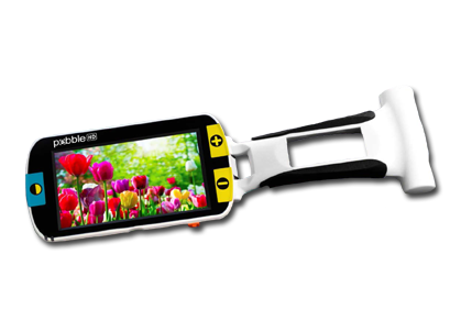 The Pebble HD handheld electronic magnifier. ETLB can provide training on this product.