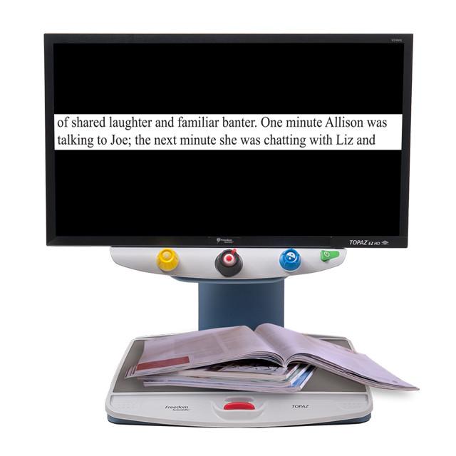 The Topaz XL Desktop video magnifier. ETLB can provide training on this product.