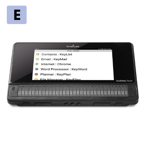 The Braille Note Touch Plus Braille Notetaker. ETLB can provide training and evaluations for this product.