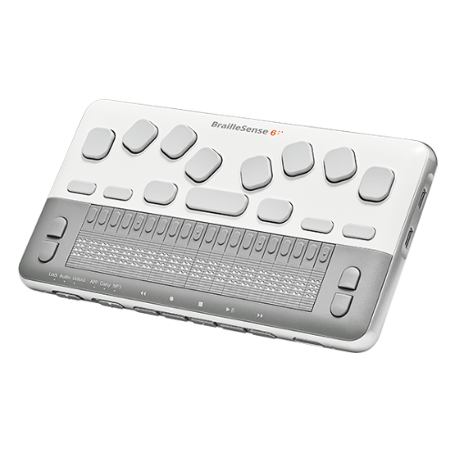 The Braille Sense 6 mini Braille Notetaker. ETLB can provide training on this product.