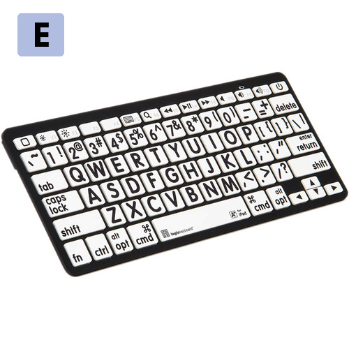 The XL Print Apple Advance Keyboard black text on white keys. ETLB can provide training and evaluations for this product.